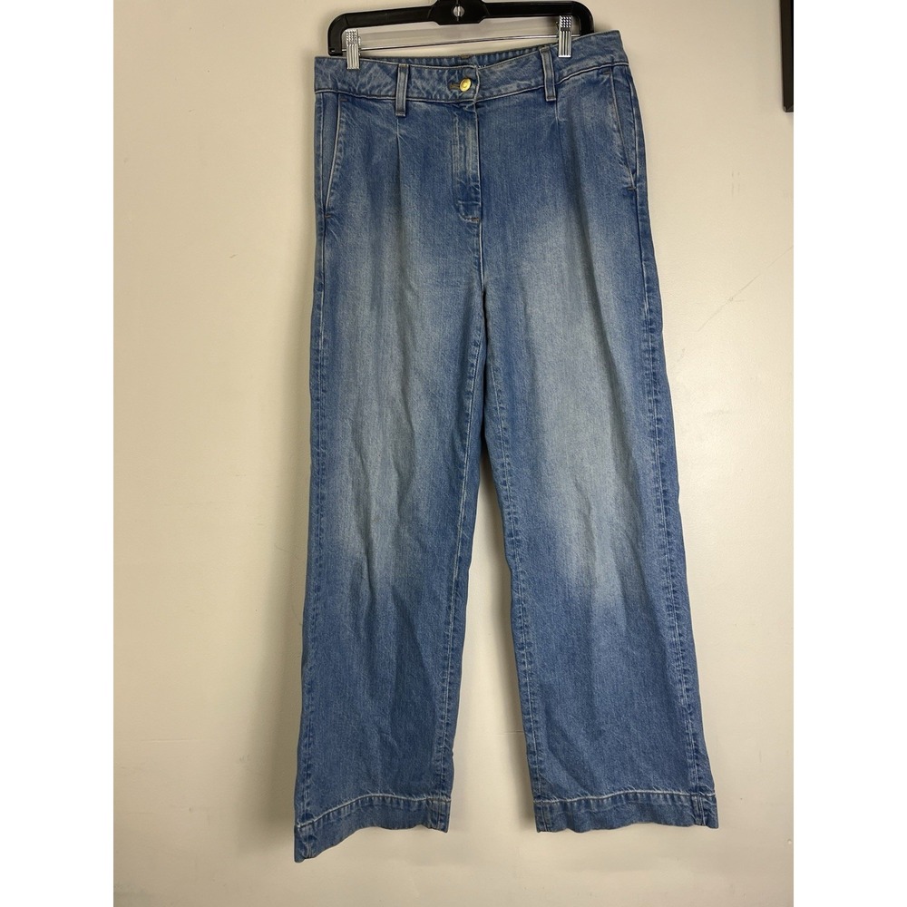 J.Crew Wide Leg Pleated Denim Trousers Blue High Rise Jeans Size 28
